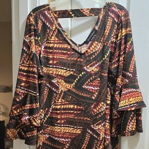 Colorful Patterned V-Neck Blouse